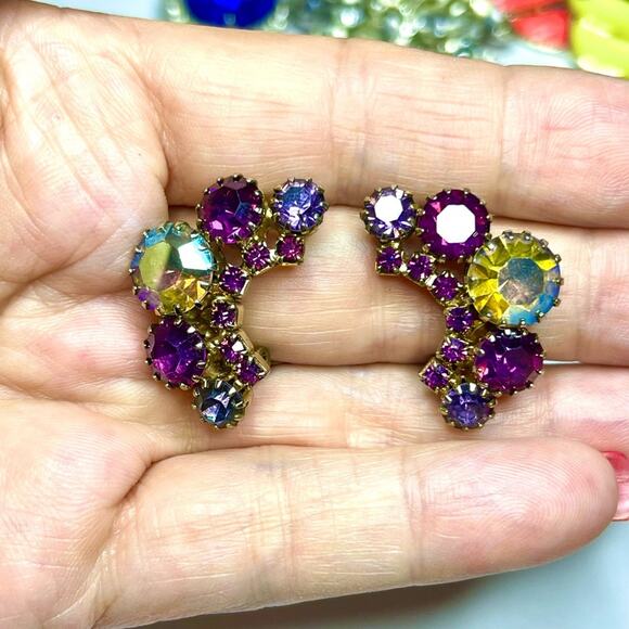 Brooch & Clip Earrings Purple Gold Vtg High End Costume Jewelry S24 - Picture 6 of 8